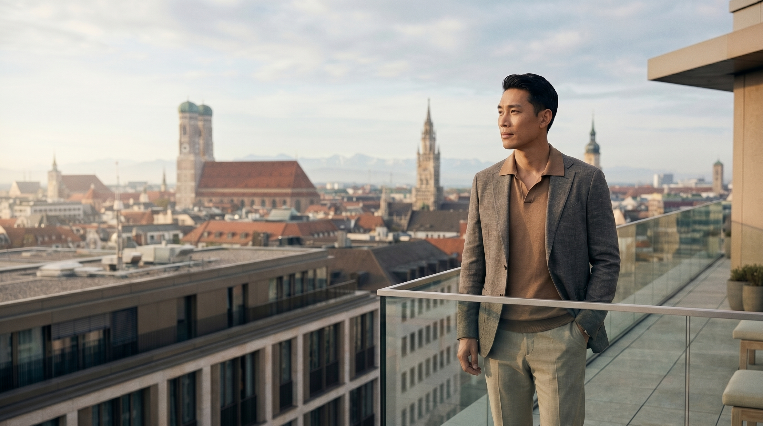 Chinese man looking over Munich