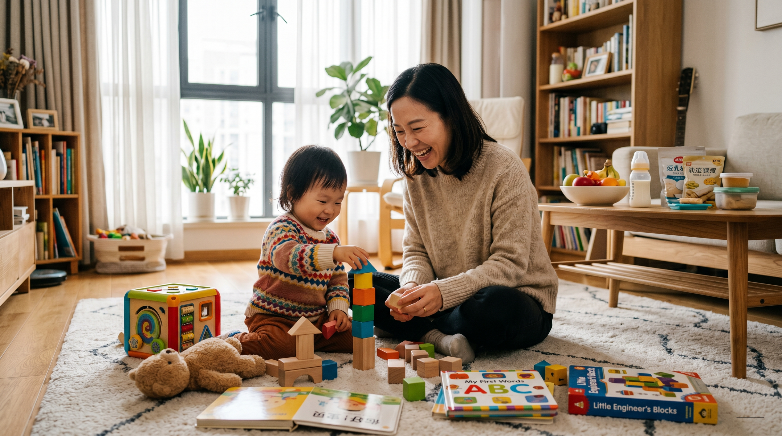 Spielende chinesische Mutter mit ihrem Kind.
