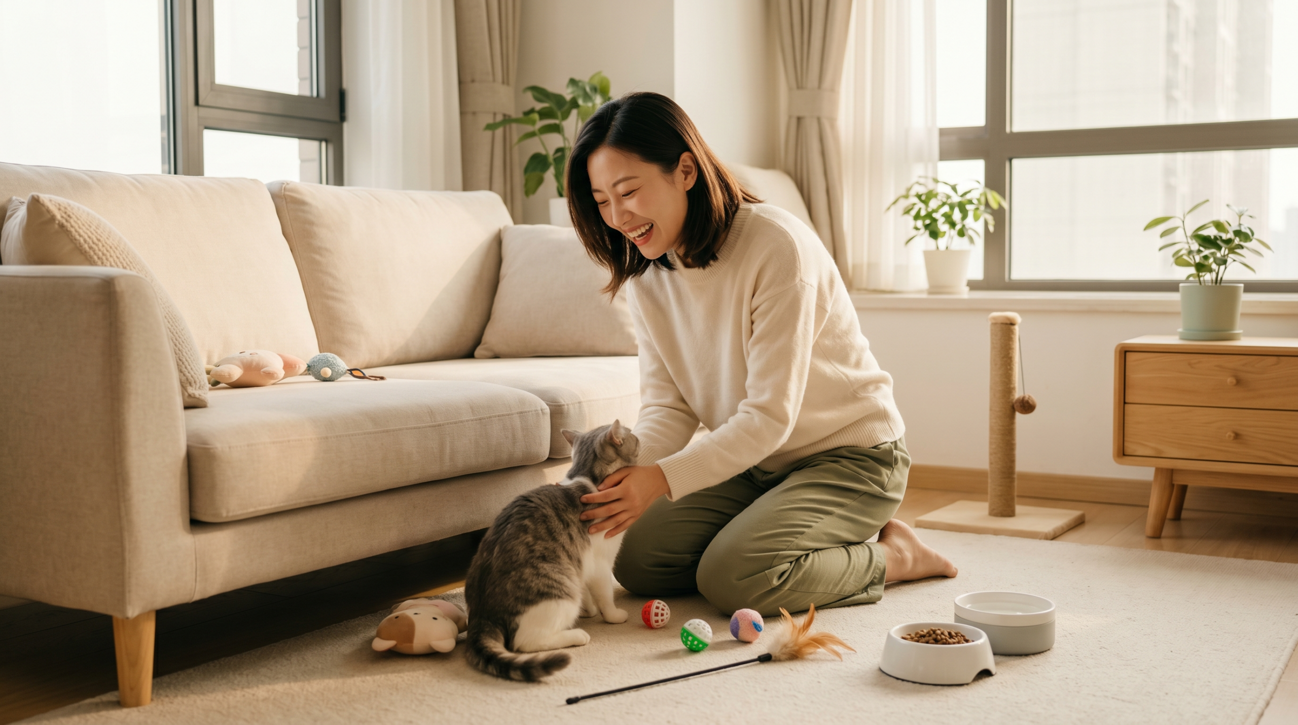 Chinesische Frau beim Spielen mit ihrer Katze – ACKT Global Co-Investment