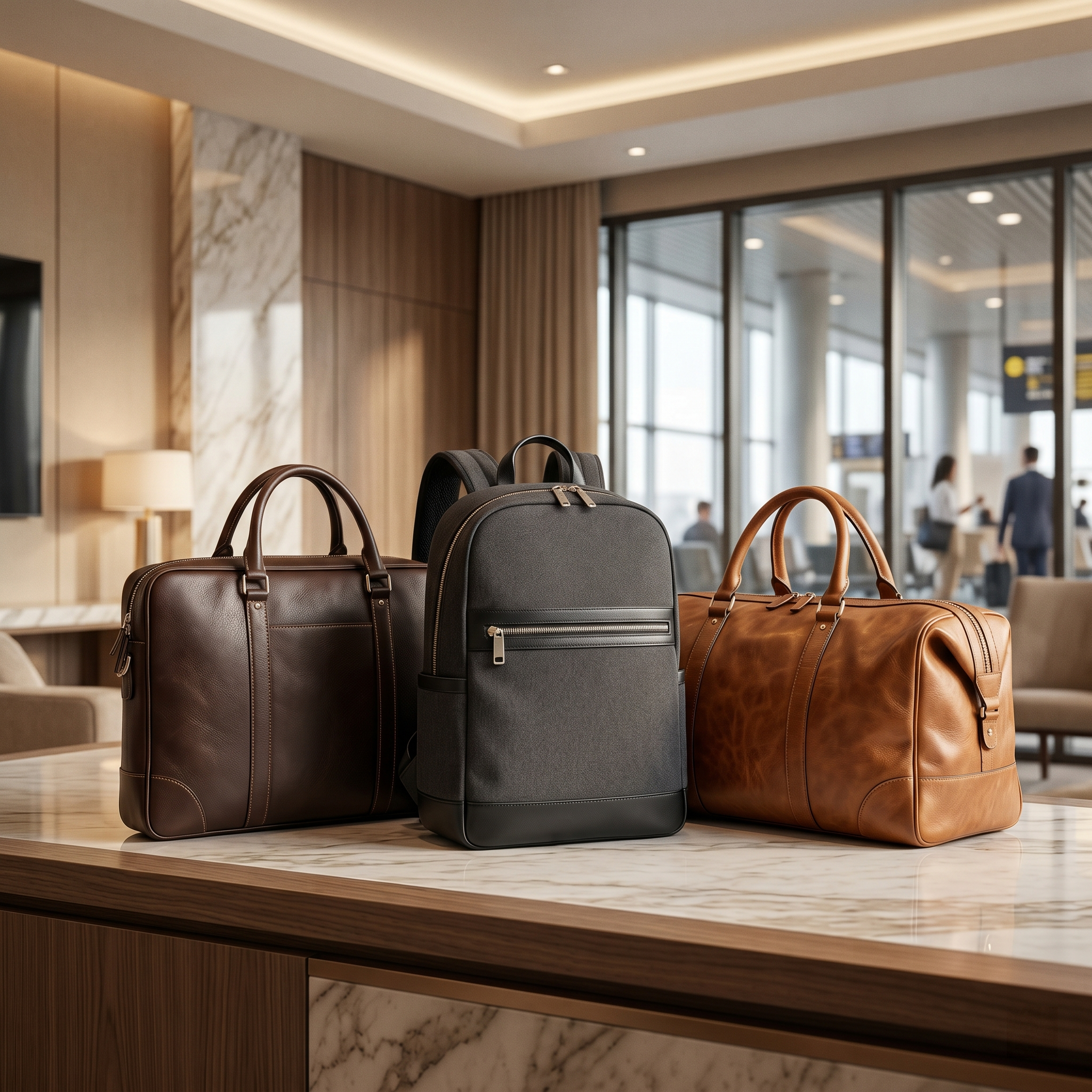 Gesamtansicht von Design-Rucksack, Laptop-Tasche und Wochenenders