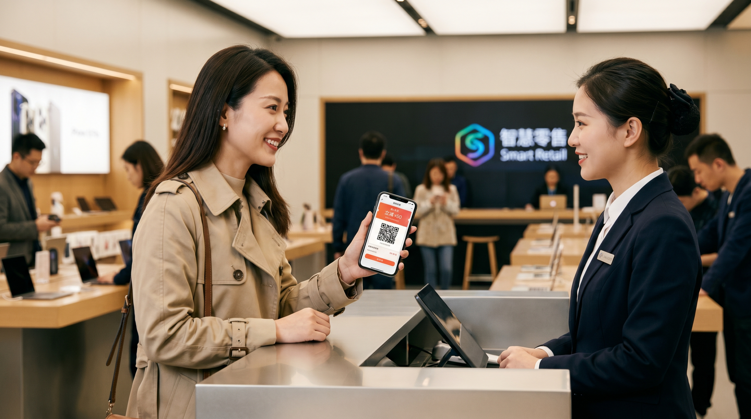 Kundin in China zeigt Gutschein